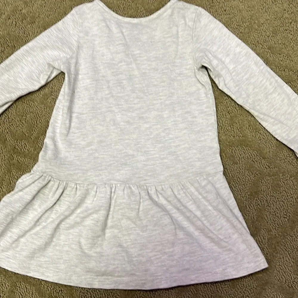H&M Girl’s 3T Grey Heathered Cotton T-shirt Dress with Ling Sleeves & Ruffles